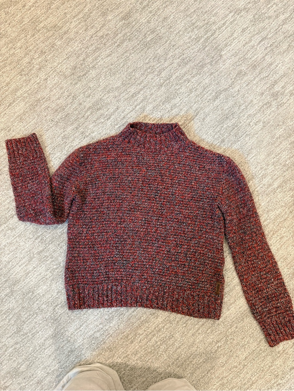 Roots Lambswool Mock Neck Sweater | 80% Lambswool | Marled Red Knit | Small - Picture 2 of 9